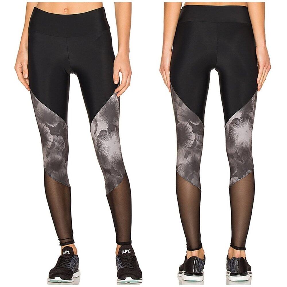 Onzie Track Leggings Black Petunia Mesh Floral Sheer